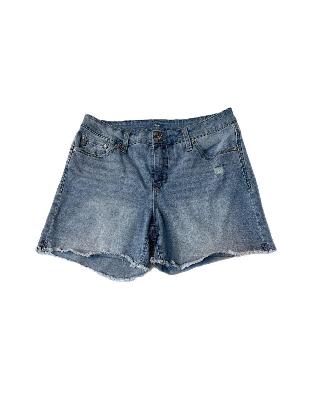 Seven7 Distressed Frayed Hem Denim Shorts - Light Blue